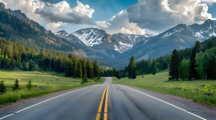Naklejka premium Scenic Mountain Road Winds Through Lush Colorado Wilderness