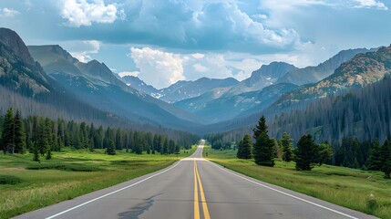Naklejka premium Scenic Mountain Highway Winding Through Lush Colorado Wilderness
