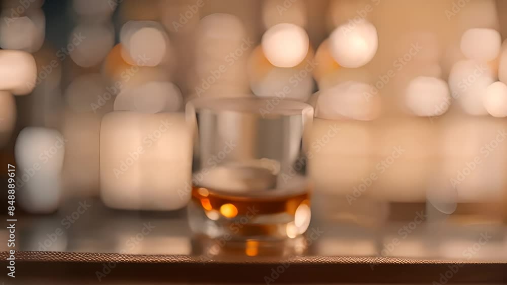 Poster Whiskey on the Rocks With Bottles in the Background Generative AI