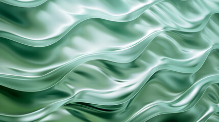 Obraz premium Abstract close-up of fluid green waves resembling silk, creating a rippled, smooth texture with a soothing, organic feel.
