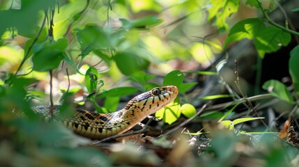 Fototapeta premium Gopher snake moving stealthily through the undergrowth of the forest