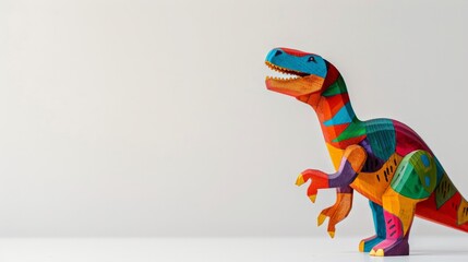 A vibrant wooden T-Rex toy