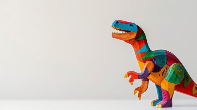 A vibrant wooden T-Rex toy
