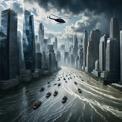 City in a flood