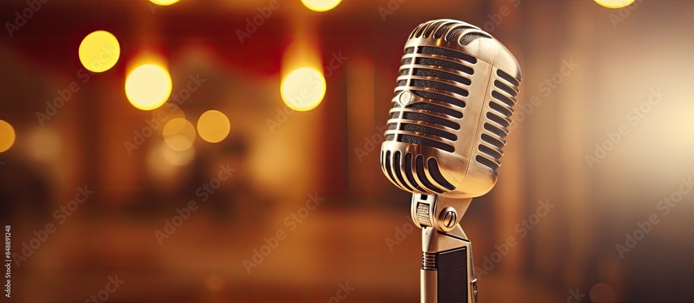 Aufkleber close up of a vintage microphone on stage with the auditorium in the background highlighting copy sp