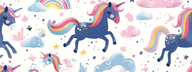 Obraz premium Whimsical unicorn and rainbow pattern for kids.