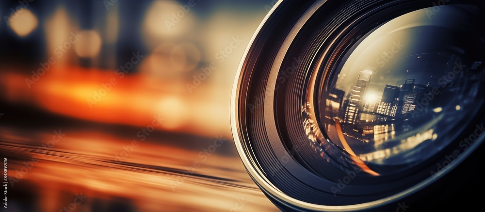 Aufkleber camera lens with reflections creating a captivating effect suitable for a copy space image