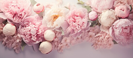 Floral artwork with pastel peonies suitable for luxury branding design and botanical flat lay with copy space image