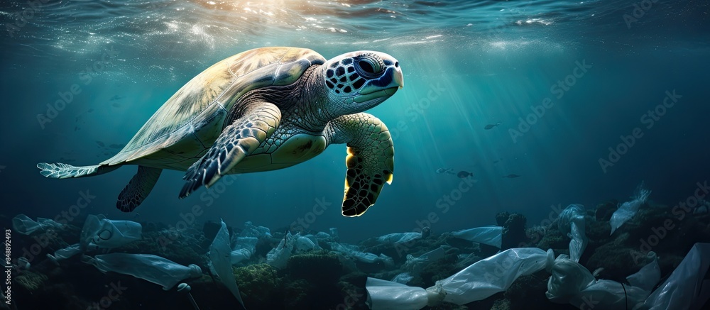 Aufkleber sea turtles ingest plastic bottles causing harm a visual exemplification would be a copy space image