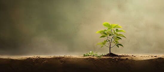 Natural tree growth with a seedling depicted in a green and gold setting suitable for a copy space image