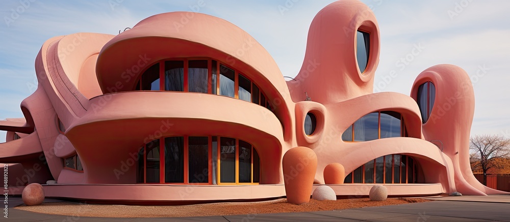 Poster unique exterior of the building featuring unusual architecture and design perfect for a copy space i