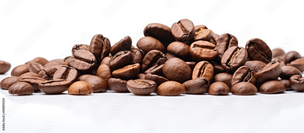 Aufkleber coffee beans displayed with copy space image on white backdrop