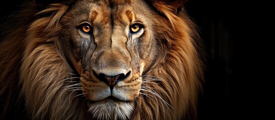 Fototapeta premium African male lion headshot with a captivating gaze set against a copy space image