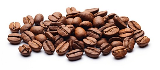 Naklejka premium Coffee beans displayed with copy space image on a white background