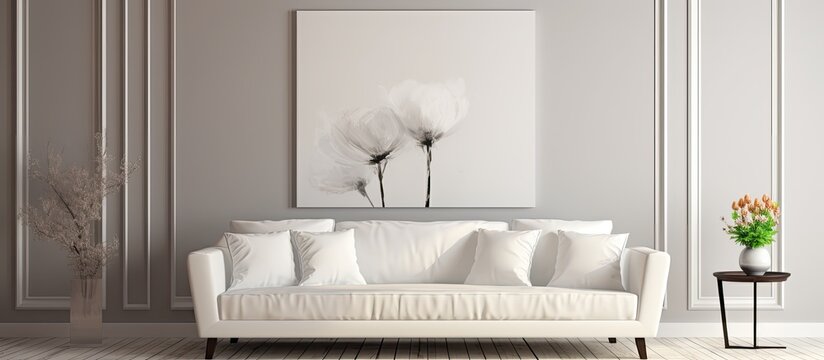Elegant living space featuring a white couch complemented by a copious amount of copy space image