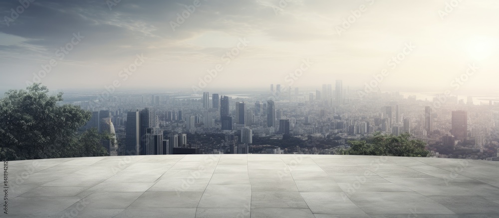 Poster marble ground devoid of people with a view of a contemporary cityscape in the background ideal for i