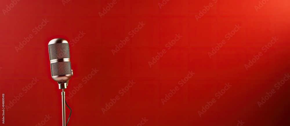 Poster background featuring a professional microphone for radio stations and podcasts with copy space image