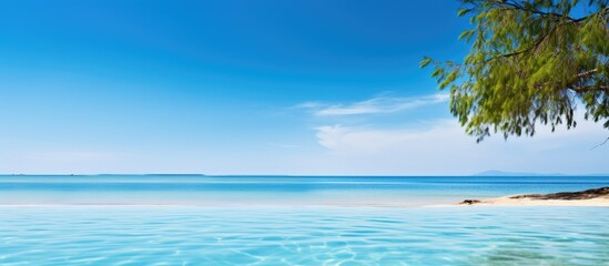 Fototapeta premium A serene beach and pool setting with a clear blue water background ideal for use as a copy space image
