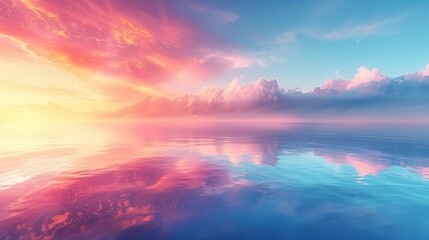Fototapeta premium Calm Blue Sky and Water Reflection During Sunset
