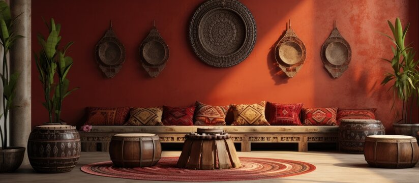 Chill out interior features an ethnic tabla providing a cultural touch with copy space image