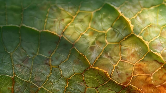 A closeup of the intricate patterns and ridges on the surface of a succulent leaf reminiscent of cracked marble.