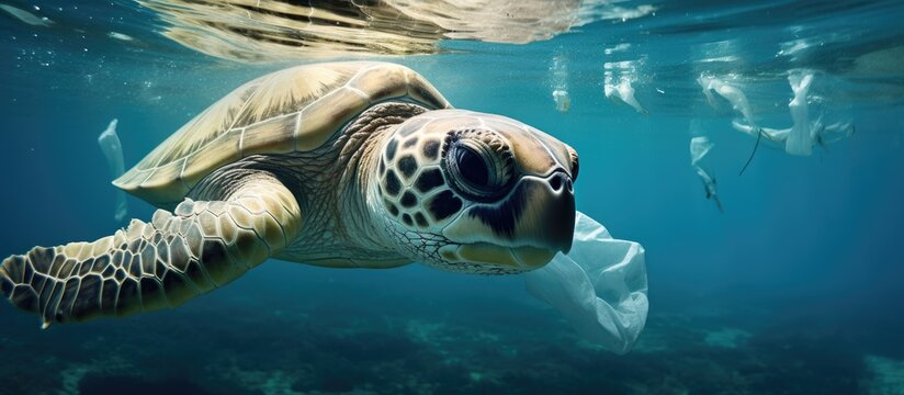 Sea turtles ingest plastic bottles causing harm a visual exemplification would be a copy space image