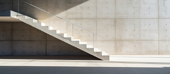 Modern building with architectural details showcasing cement concrete wall stairs highlighted with dramatic shade and shadow lighting in a captivating copy space image