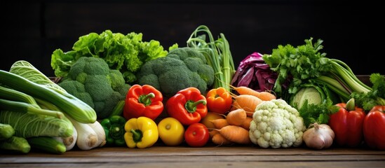 Fresh vegetables available for purchase at the market with copy space image