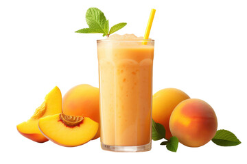 Fototapeta premium A Peachy Delight: Sipping on Summers Sweetness on a Clear PNG or White Background.