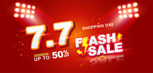 7.7 discount flash sale background. Vector illustration for shopping day, online shopping, special Offer coupon, voucher, banner template, websites, social media advertising.