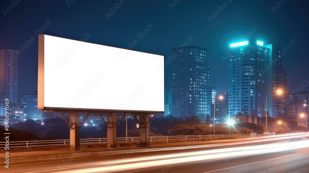 Aufkleber a mockup of billboard with white color blank space setting in between building of city. a large big 