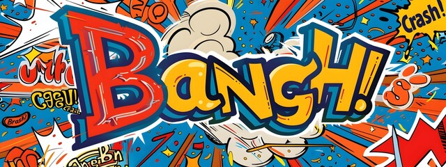 Vibrant Comic Book Style Background with Bold Onomatopoeic Lettering and Graphic Elements