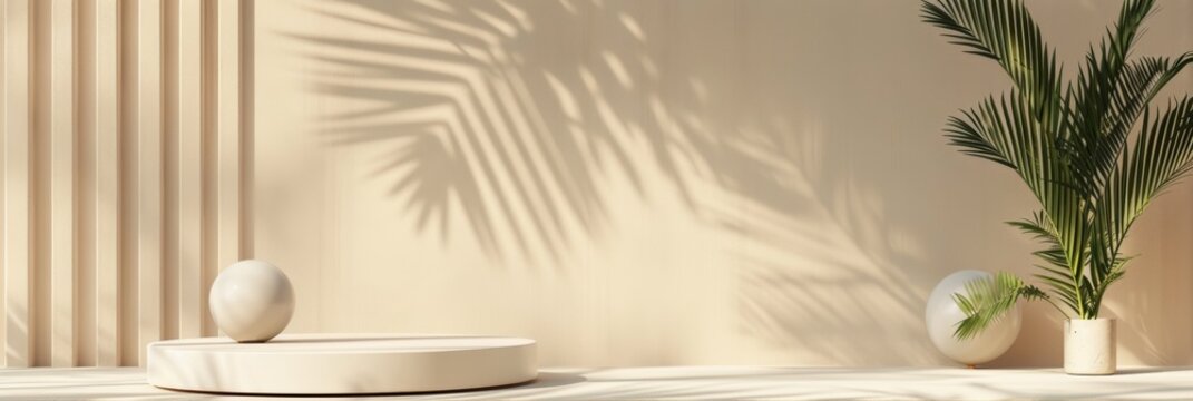 Dynamic podium featuring tropical accents, perfect for product presentations