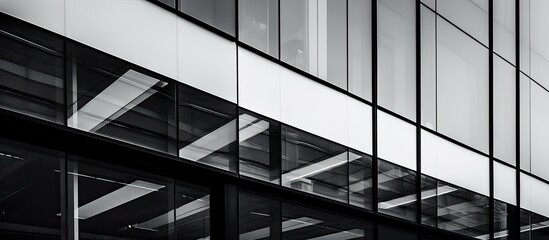 Modern glass facade building showcasing architectural details with a black and white color scheme offering ample copy space image