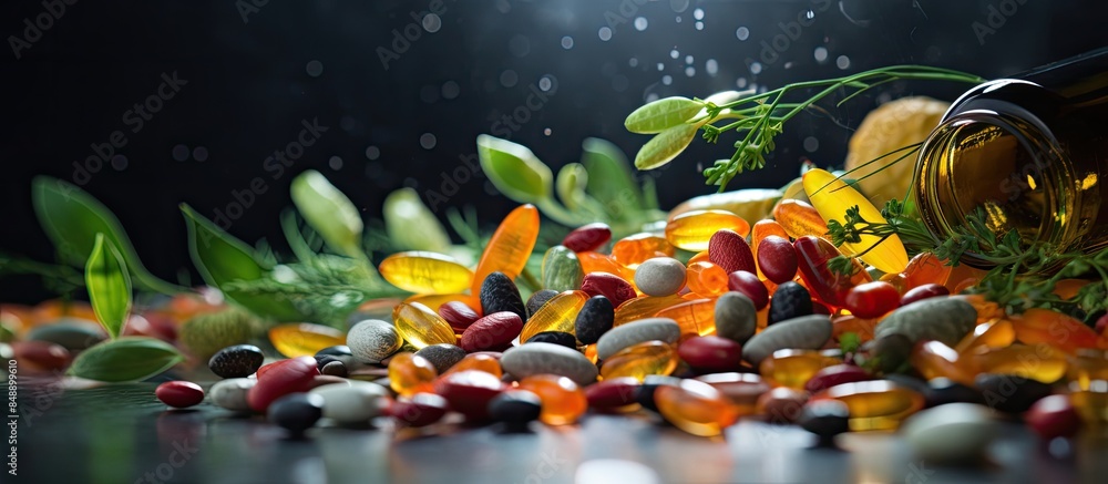 Poster a concept for a nutritional supplement with a studio shot focusing on it with copy space image