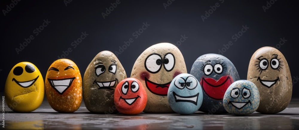 Poster various emotions are represented by stones with painted faces illustrating the concept of emotion ma