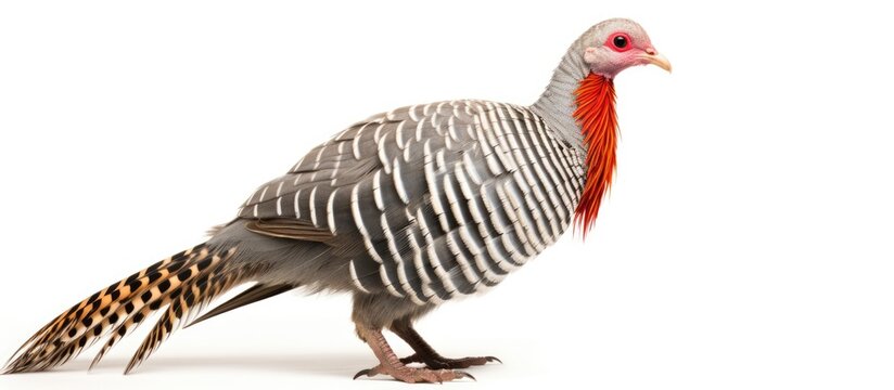 A female silver pheasant also known as Lophura nycthemera from Southeast Asia isolated on a white background for displaying a copy space image