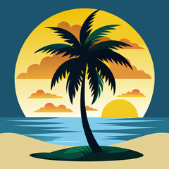 sunset on the beach with palms vector illustration