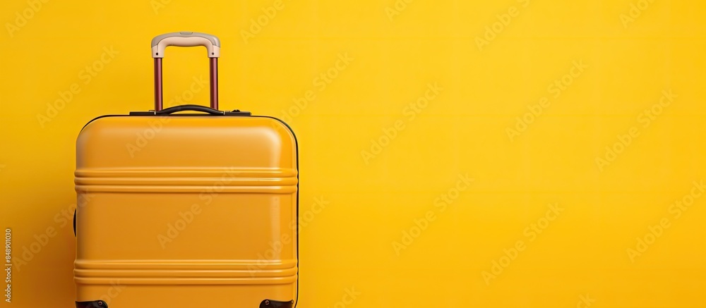 Poster suitcase filled with items on yellow backdrop with ample copy space image