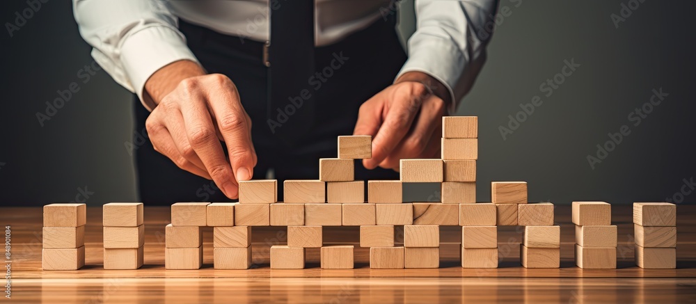 Poster creating a business training concept using wooden blocks in a graphic with copy space image