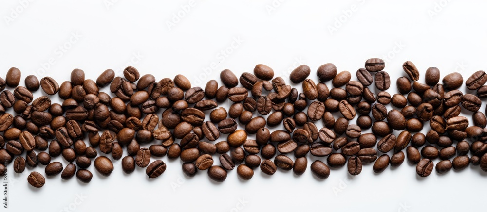 Poster coffee beans grouped together with a blank area for adding text suitable for food and drink topics. 