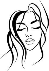 Woman face abstract boho lines silhouette in black color. Vector template design.