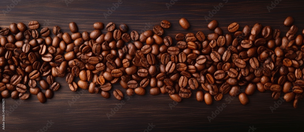Poster roasted coffee beans backdrop with space for text. copy space image. place for adding text and desig