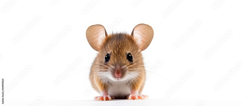 Poster a small mouse in a close up view standing on its hind legs with a white background provides ample co