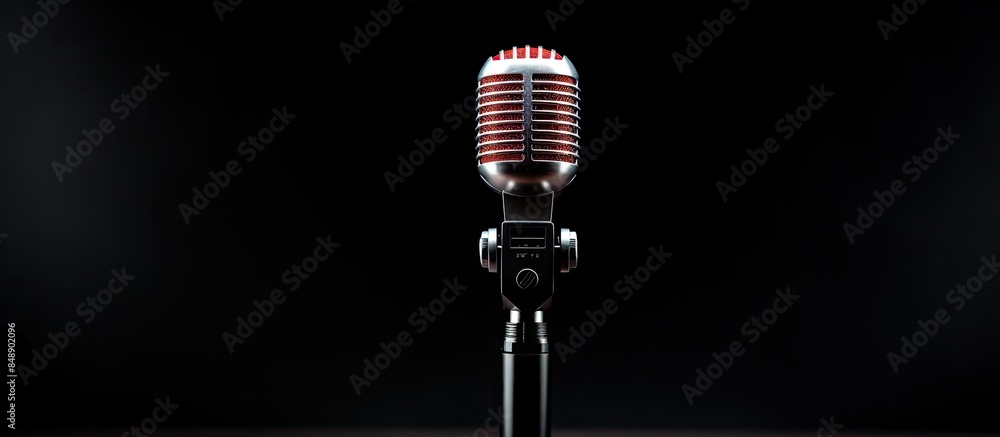 Poster a professional microphone on a desktop stand with a white background provides a clear copy space ima