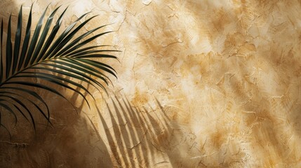 A palm tree casts a shadow on wall