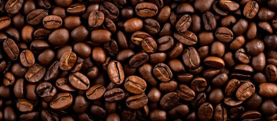 Roasted coffee beans texture is shown in the image with copy space