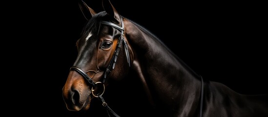 Fototapeta premium Horse with a classy stance on a black backdrop with copy space image