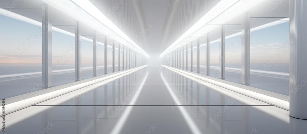 Poster contemporary design showcasing an interior with a long corridor in a picture with empty space for te