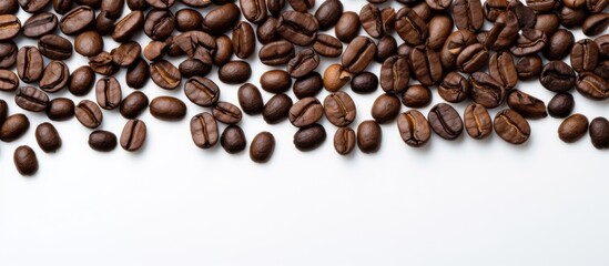 Naklejka premium Roasted coffee beans on a blank backdrop with copy space image